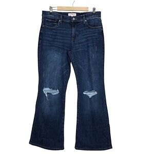 Lucky Brand Cotton Blend Blue Wash Distress Ripped Sweet Mid Rise Flare Jeans 14